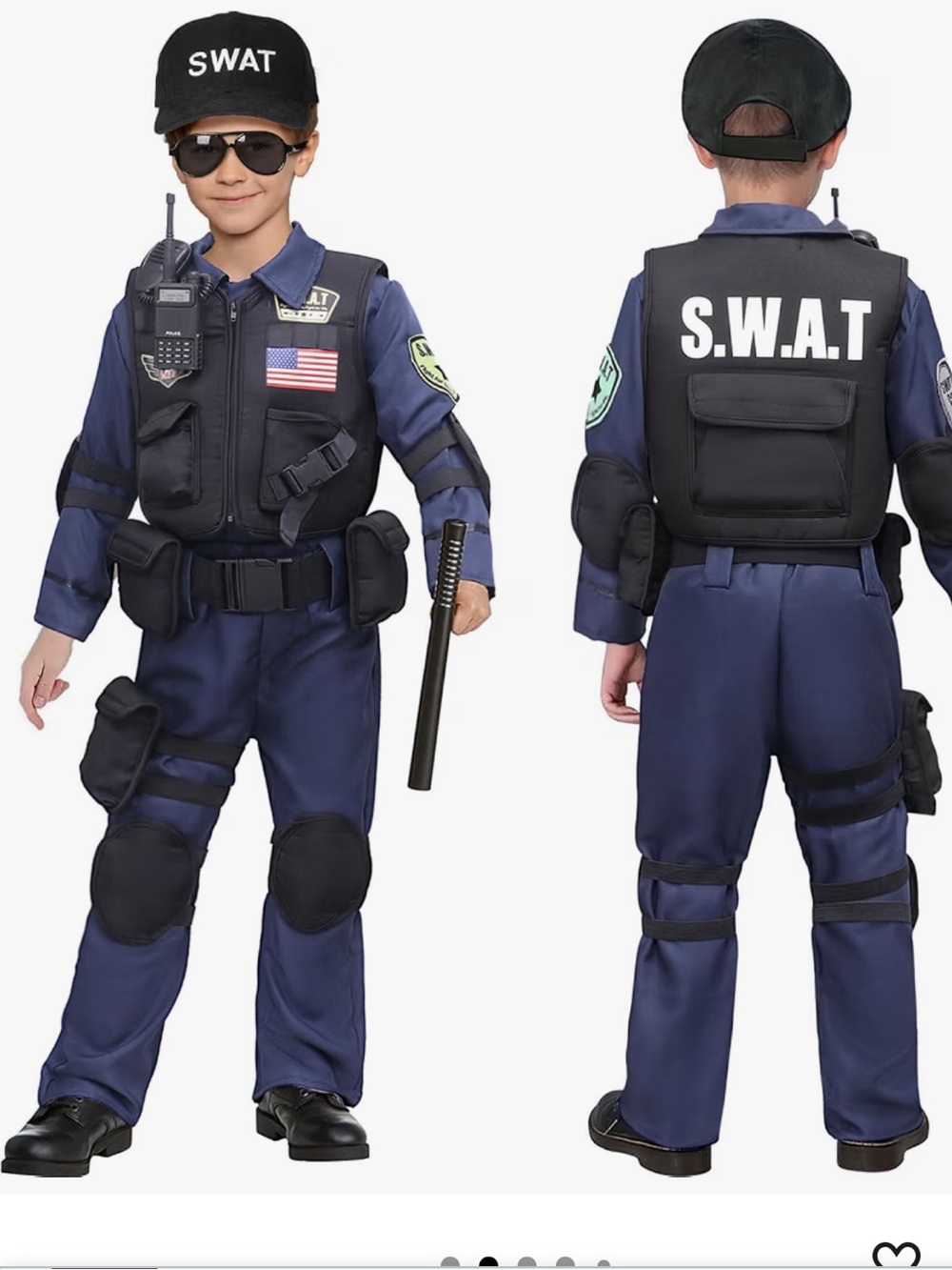 SWAT Police Navy Blue Kids Officer Role Play Costume with Tactical Vest new